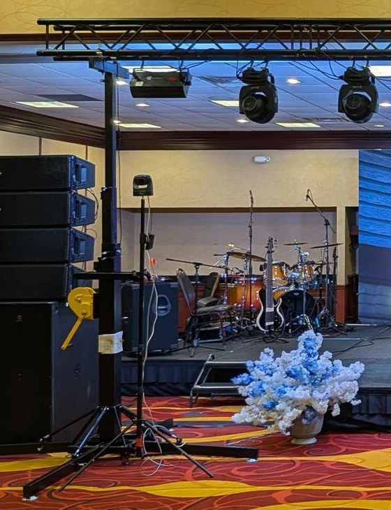 Tech in Church heavy-duty crank stand supporting a square truss span